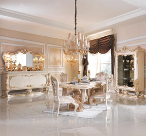 Juego de Comedor Rectangular de Madera de Teca Blanca de Lujo, Tallado Europeo, Estilo Antiguo, Ecológico, Muebles de Comedor para Hotel - Product Image 1