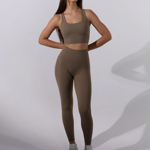 Conjunto de Dos Piezas de Leggings y Sujetador Deportivo de Cintura Alta para Mujer, Conjuntos de Yoga, Acolchados, Elásticos, de Color Sólido, para Gimnasio - Product Image 4