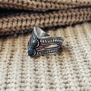 Lapis lazuli Stone <b>Ring</b> Tribal <b>Brass</b> Finger <b>Ring</b> for Women Boho Ethnic <b>Brass</b> <b>Ring</b> Oxidized Silver - Product Image 1