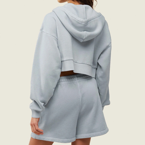 Ensemble sweat-shirt court à capuche en polaire respirant en polyester/coton tricoté pour femme, manches longues, couleur unie, décontracté, printemps - Product Image 2