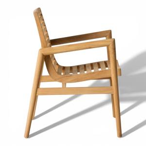 Chaise de salle à manger scandinave moderne en teck massif, fauteuil de luxe à dossier à lattes, chaise en bois de style nordique pour la maison et l'hôtellerie - Product Image 3