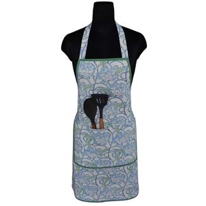 Bib Apron With Blue Floral Pattern Green <b>Trim</b> <b>Machine</b> Washable Cooking Apron Daily Use Woven Textile 1-4 Pockets For Bulk Supply - Product Image 3