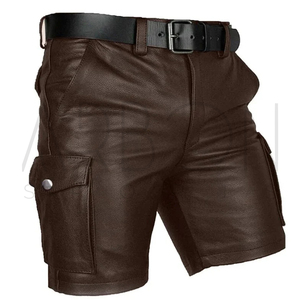 Shorts en cuir véritable marron pour homme, coupe slim, longueur genou, qualité supérieure, prix de gros, fournisseur de premier choix - Product Image 4