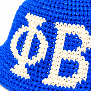 Sombrero de Pescador de Ganchillo Azul Rey y Blanco Phi Beta Sigma para Hombre, Hecho a Mano, con Letras Griegas Tejidas, Ala Ancha, Estilo Casual - Product Image 6