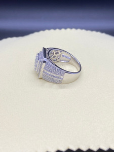 925 Sterling Silver Rhodium Plated Hip Hop <b>Iced</b> Out Cluster Men's <b>Ring</b> with Prong Setting Stylish Gift Jewelry for Anniversary - Product Image 4
