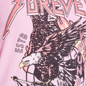 Camiseta Rosa de Cuello Redondo y Manga Corta para Mujer, con Estampado de Águila, Logo 'Forever Young Wild Free', Informal, Transpirable y Ecológica - Product Image 3
