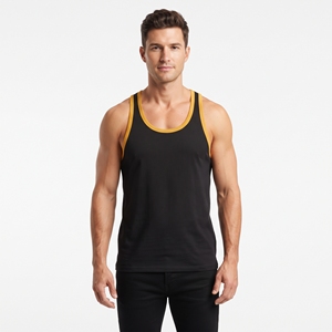 Men's Breathable Athletic <b>Black</b> Sleeveless <b>Tank</b> <b>Top</b> With Yellow Color Trim <b>Tank</b> <b>Top</b> Sleeveless Gym Workout Fitness Sports Vest - Product Image 1