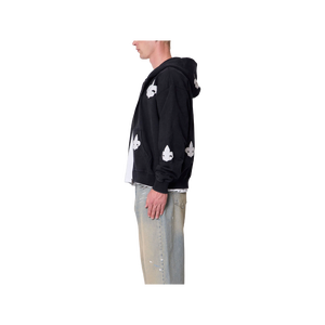 Sudadera Negra Extra Grande para Hombre, Cuello Redondo, Transpirable, de Algodón Tejido, Informal, para Invierno, con Estampado de Flor de Lis Blanca y Diseño de Bolsillo - Product Image 5