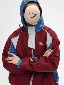 2026 Trending Custom <b>Men's</b> Color Block Windbreaker Jacket Streetwear Oversized Hooded Lightweight Waterproof Outerwear <b>Coat</b> - Product Image 1