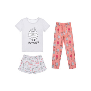 Conjunto de Pijama con Estampado de Ovejas, Camiseta, Pantalones Cortos, Transpirable, de Algodón, Cuello Redondo, Manga Corta, Ropa de Verano y Otoño, 3 Piezas, Unisex - Product Image 1