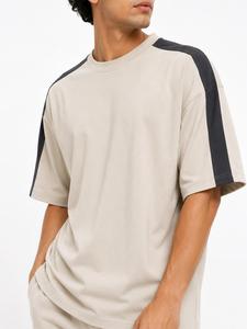 T-shirt décontracté pour homme, col rond, manches courtes, avec logo personnalisé, imprimé blanc, en jersey de coton épais et élasthanne 220g, coupe oversize, HMA - Product Image 4