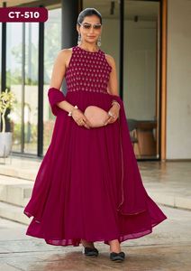 Robe Anarkali en Georgette brodée pour femmes avec dupatta, toutes saisons - Product Image 3