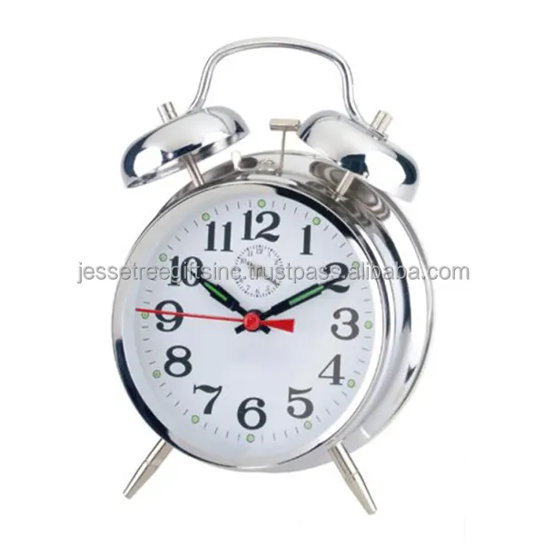 Decorative Iron Desk Clock With Nickel Plating Finishing Round Shape High Quality With Alarm Bell For Home Decoration