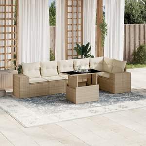 Ensemble de canapés de jardin en rotin beige 6 places avec rangement, mobilier d'extérieur au design contemporain - Product Image 3