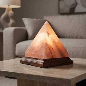Lampe pyramide artisanale en sel rose de l'Himalaya, veilleuse en sel rocheux naturel avec base en bois pour la décoration intérieure - Product Image 6
