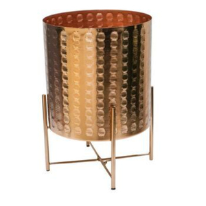 Jardinières en métal blanc et noir sur supports, style ferme moderne, pots à fleurs ronds en fer avec finition pour décoration de jardin intérieur et extérieur - Product Image 2
