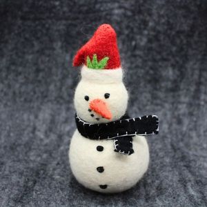 Handcrafted Wool Snowman Doll With Red Hat And Black Scarf Traditional Christmas Decoration Indoor Use Up To 3.9in Height - Product Image 6