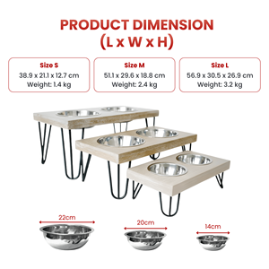 Mangeoire pour animaux de compagnie avec dessus en bois et pieds en métal gris, double bol pour chien, support de mangeoire, OEM/ODM directement de l'usine du Vietnam - Product Image 2