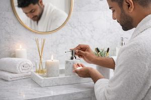 White Luxury Eco-Friendly Marble <b>Square</b> Bathroom <b>Set</b> with Dispenser and Tumbler for Home Office Cafe Restaurant Use - Product Image 4
