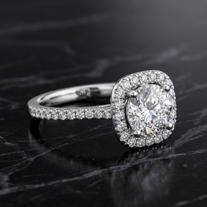 Anillo de compromiso de diamante cultivado en laboratorio de corte redondo con halo y pavé, solitario de diamante con acento de anillo de boda en oro blanco de 10k, 14k, 18k - Product Image 4