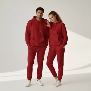 Unisex Black Hooded Tracksuit Full Length Cotton Sweatshirt And Pants <b>Set</b> Casual Solid Color With Side Pockets Drawstring - Product Image 3