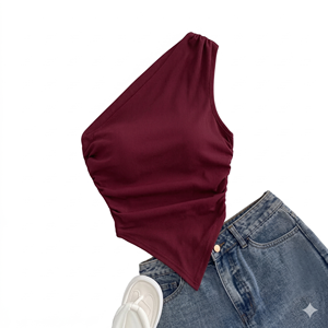 Women Summer New Fashion Irregular Shoulder Tank <b>Tops</b> Vintage Sleeveless Female Camis <b>Tops</b> - Product Image 1