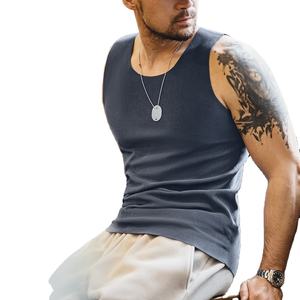 เสื้อกล้ามออกกำลังกายแขนกุดสำหรับผู้ชายใส่ในฤดูร้อนเสื้อยืดสีเบจผ้าคอตตอนซักสำหรับเข้ายิมวิ่งชายหาด - Product Image 3