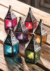 Mini Farol de Vidrio Estilo Marroquí |   Lámparas de vidrio coloridas independientes |   Portavelas ético para velas de té | - Product Image 6