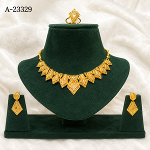 ชุดสร้อยคอและต่างหูทองคำ 24K คลาสสิก ลายดอกไม้ สำหรับผู้หญิง งานแต่งงาน A-23323 - Product Image 6