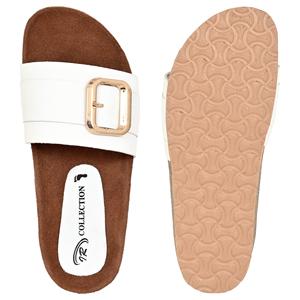 IR COLLECTION White Real Leather Platform Flat Sandals Open Toe Buckle Closure EVA Sole Anti-Slip Summer Fashion Comfort Slides - Product Image 4