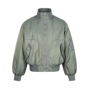 Chaqueta Bomber Verde Oliva para Hombre, Cierre de Cremallera, Resistente al Viento, Cuello Alto Informal, Material de Poliéster, Corte Corto - Product Image 1