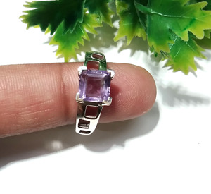 Bague en argent sterling 925 avec améthyste, sertie de griffes, taille carrée, unisexe, pour mariage et soirée - Product Image 4
