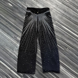Jean droit vintage taille haute personnalisé pour homme, imprimé animalier floral, 100 % coton écologique, délavage foncé, pantalon en denim pour soirée d'automne - Product Image 6