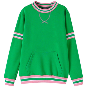Sweat-shirt vert personnalisé Alpha Kappa Alpha avec bordure rose en polaire, col rond, pour les membres de la sororité universitaire. - Product Image 1