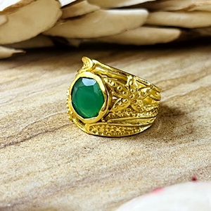 New Arrival Boho Floral Green Onyx <b>Ring</b> Ethnic Brass <b>Rings</b> Women 18k Gold Plated Starfish Band <b>Statement</b> Jewelry Wholesale/OEM - Product Image 3