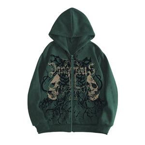 Sweat à capuche avec fermeture éclair Logo crâne personnalisé imprimé Fabricant de sweat à capuche zippé vierge épais Sweat à capuche zippé en polaire surdimensionné - Product Image 1