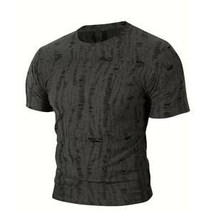 T-shirts d'été unis effet vieilli style streetwear col rond manches courtes 100% coton légers service OEM en promotion anti-UV - Product Image 1