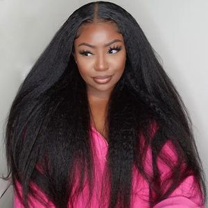 Perruque Lace Front Longue et Douce, Sans Colle, Yaki 26 Pouces, Lisse Crépu, Noir Naturel, Pré-épilée avec Baby <span class=keywords><strong>Hair</strong></span>, pour Femmes Noires, Usage Quotidien - Product Image 5