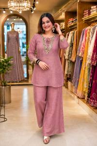 Ensemble Salwar Kameez brodé rose pour femmes, tenue festive Kurta Palazzo, vêtements de fête de mariage - Product Image 3