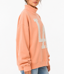 Sweat-shirt à col roulé oversize pour femme avec applique LA, sweat-shirt à col rond en molleton français, broderie en coton de qualité supérieure - Product Image 4