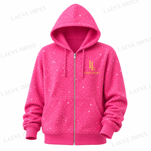 Sweat à capuche zippé rose pour femme avec strass, style personnalisé, sweat-shirt à capuche entièrement zippé, streetwear décontracté, sweat à capuche tendance - Product Image 2