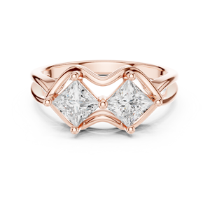 Elegant <b>Two</b> <b>Stone</b> Princess Cut Moissanite Diamond <b>Ring</b> - 14K Rose Gold Plated Sterling Silver Double <b>Stone</b> Promise Band - Product Image 1