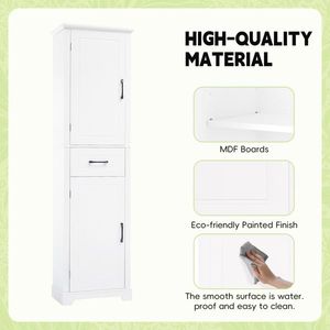 Modern <b>Tall</b> Freestanding Bathroom Storage <b>Cabinet</b> with Two Adjustable Doors MDF Board Door Shelve Design - Product Image 2