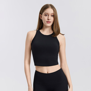Conjunto Deportivo para Mujer: Top Corto Tipo Racerback y Shorts de Yoga de Cintura Media, Sin Costuras, Transpirable, Elástico, Color Sólido, Logotipo Frontal - Product Image 2