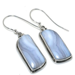 Handmade Genuine Blue Lace Agate <b>Earrings</b> 925 <b>Solid</b> Sterling <b>Silver</b> Natural Gemstone Jewelry For Women Gift - Product Image 3