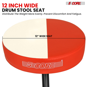Taburete de Batería de 5 Núcleos Rojos con Asiento Acolchado de Espuma Viscoelástica de 3 Pulgadas de Grosor, Cómodo, Capacidad de 330 Libras, Ajustable - Product Image 4