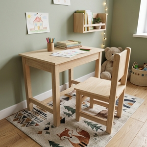 Ensemble de bureau et chaise pour enfants en bois naturel, table d'activités minimaliste pour enfants, table d'étude en bois pour tout-petits, ensemble de meubles pour salle de jeux - Product Image 4