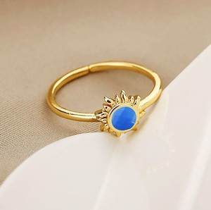Minimalist 6 MM Blue Chalcedony Gemstone Sunburst <b>Rings</b> - Gold Plated <b>Adjustable</b> <b>Ring</b> for Women Jewelry - Product Image 4