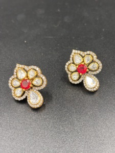Luxury Gold Plated Flower Stud <b>Earrings</b> <b>Red</b> Doublet Stone Sterling Silver Jewelry Women's Party & Gift Wear - Product Image 1
