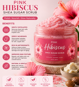 Exfoliante Corporal Natural de Hibisco Rosa y Manteca de Karité, Hidratante, Blanqueador y Humectante para el Cuidado Corporal y Spa - Product Image 3